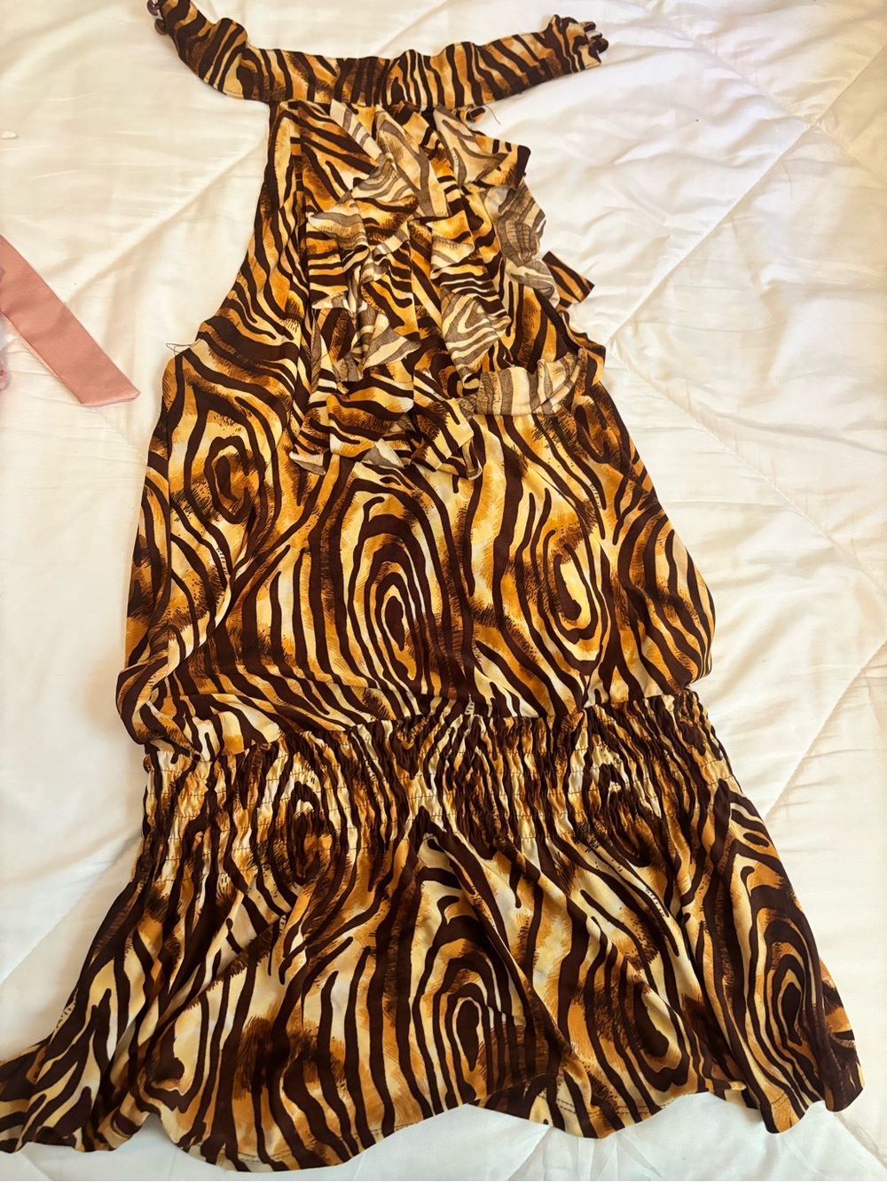 Women’s Ruffled Halter Blouse in Brown Zebra Print